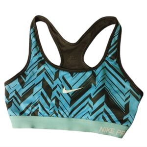 Nike Blue Sports Bra with Wide Straps and Chevron Pattern